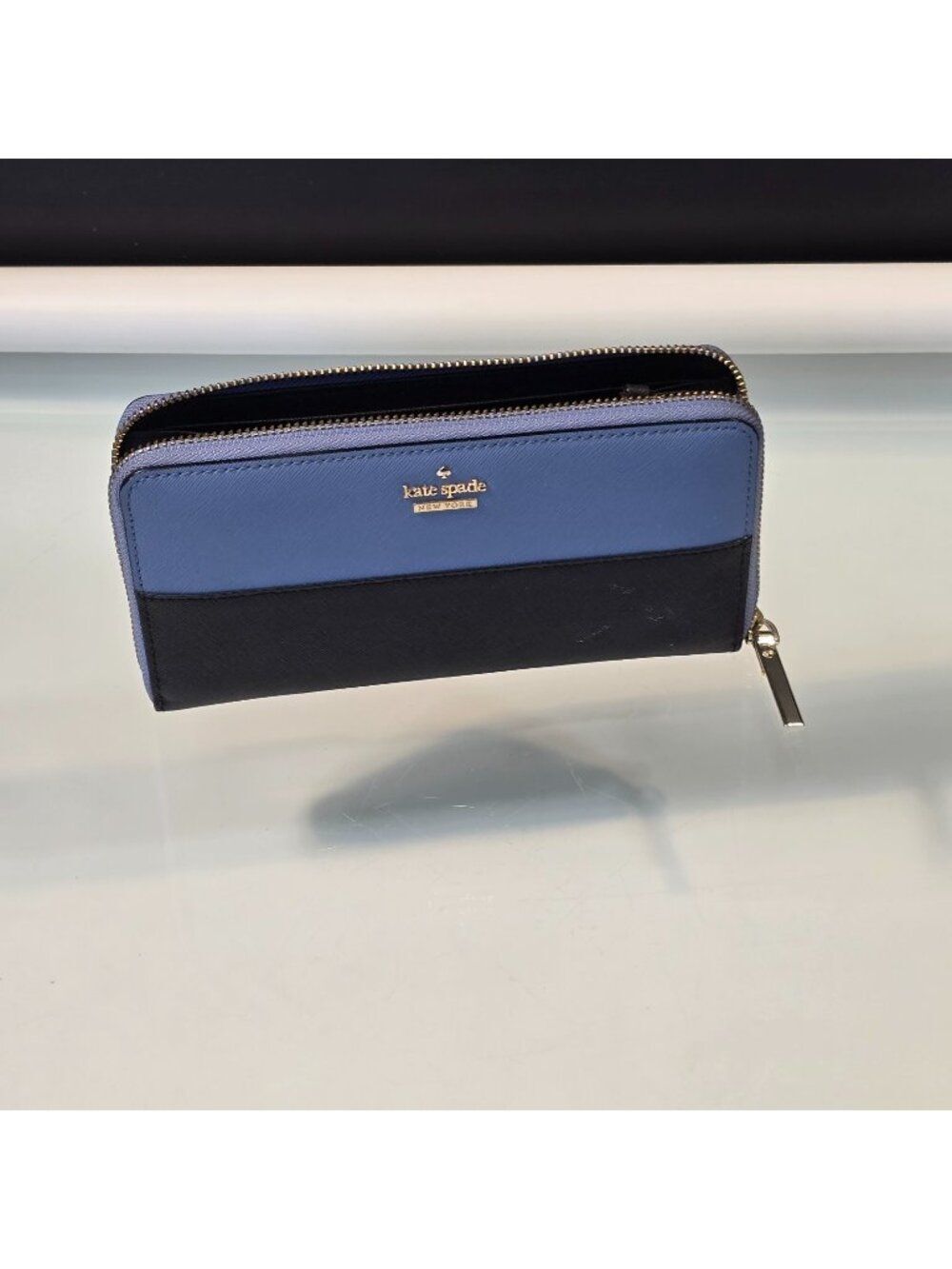 Kate Spade Cameron Street Lacey Zip-Around Wallet Blue and Black Color Block